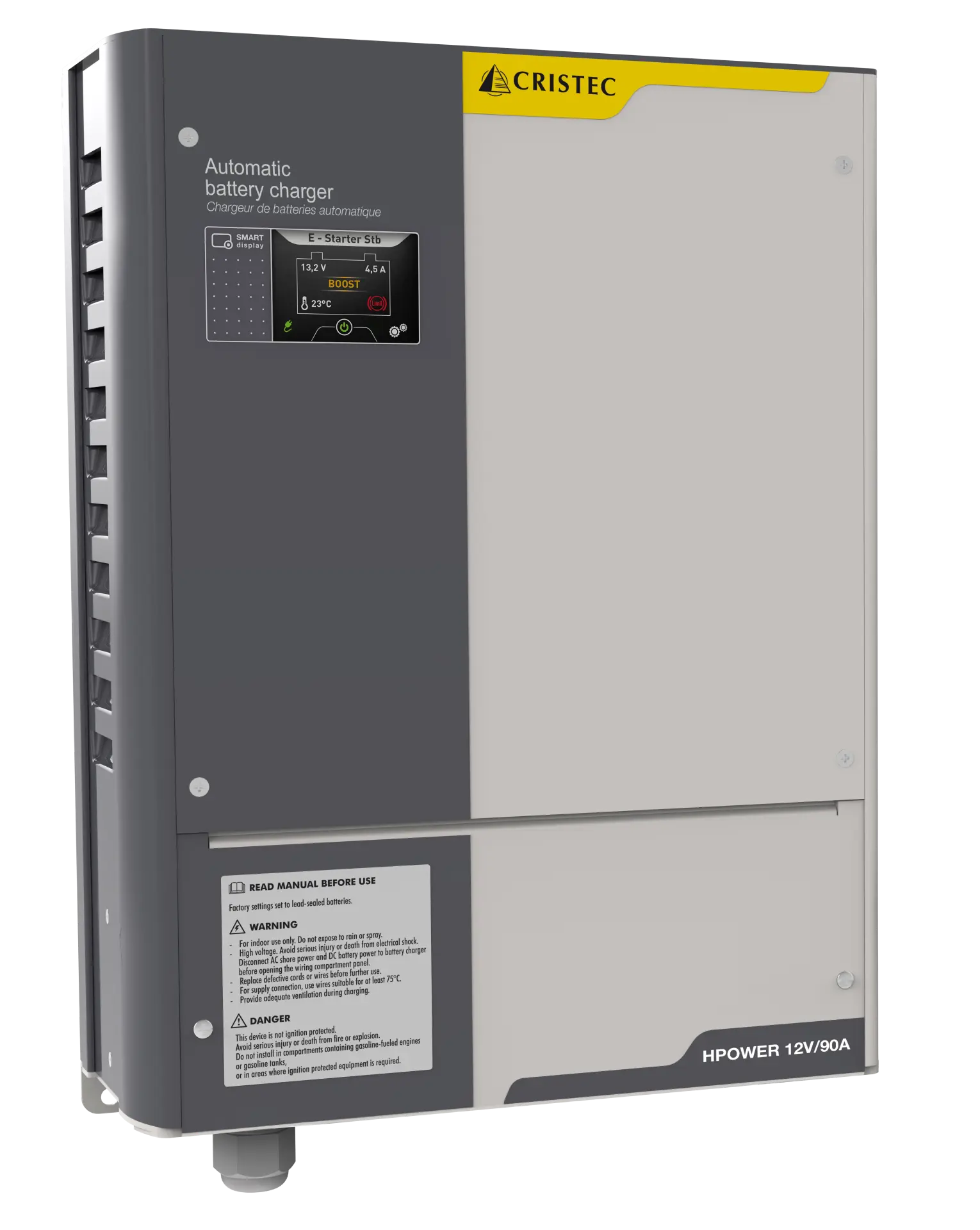 HPower Akü Şarj Cihazı 12V 90A | AC-DC Dönüştürücü  – 3 Çıkışlı, Fanlı, DNV-GL Sertifikalı CRISTEC