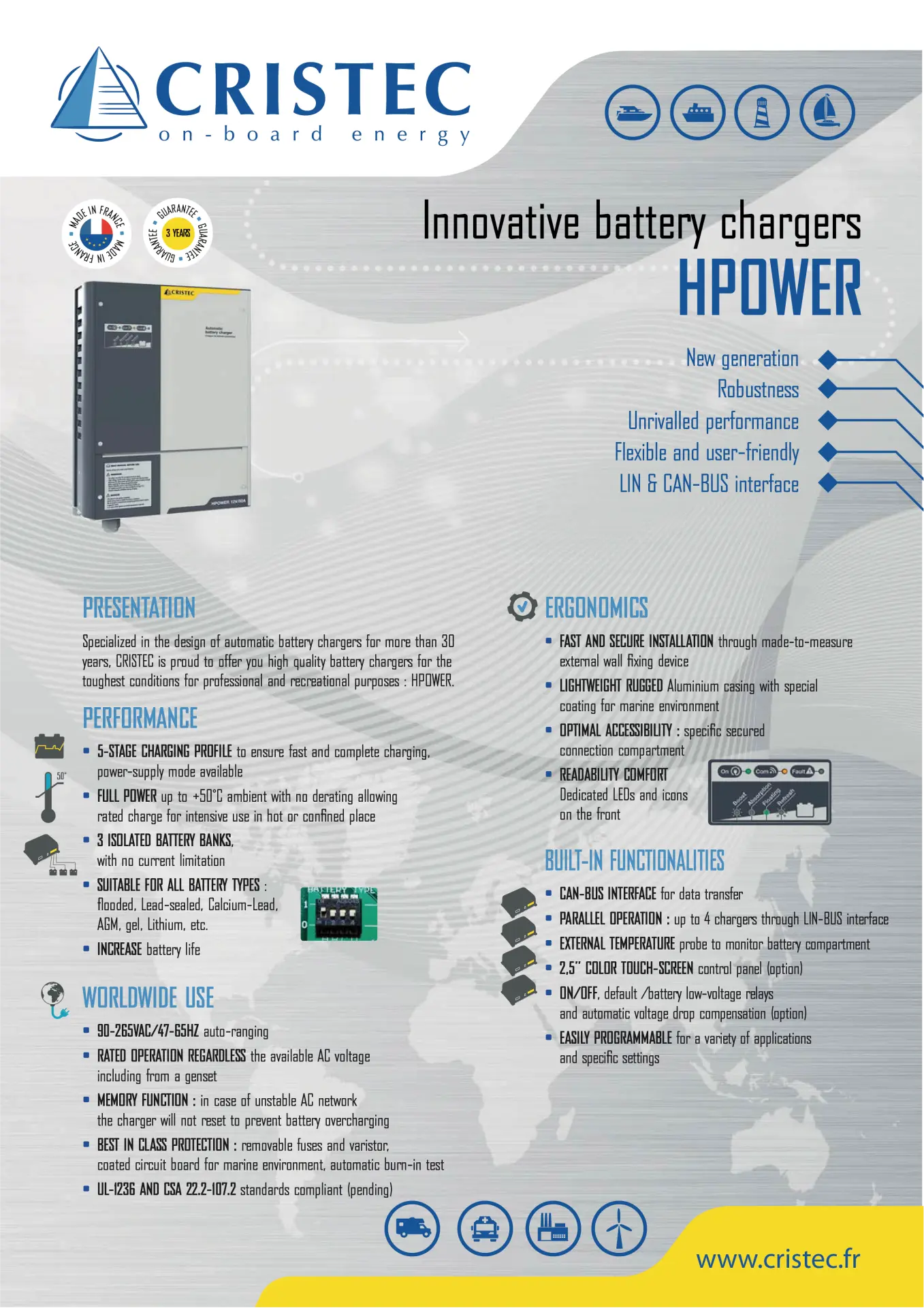 HPower Akü Şarj Cihazı 24V 100A | AC-DC Dönüştürücü – 3 Çıkışlı, Fanlı, 400V Trifaze CRISTEC