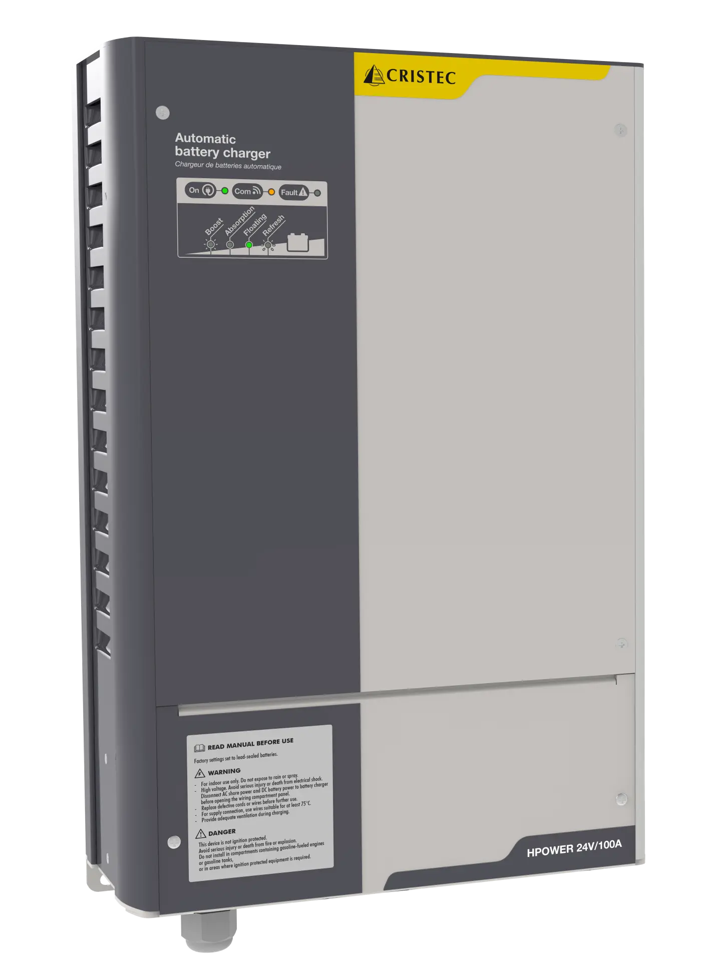 HPower Akü Şarj Cihazı 24V 100A | AC-DC Dönüştürücü – 3 Çıkışlı, Fanlı, 400V Trifaze CRISTEC