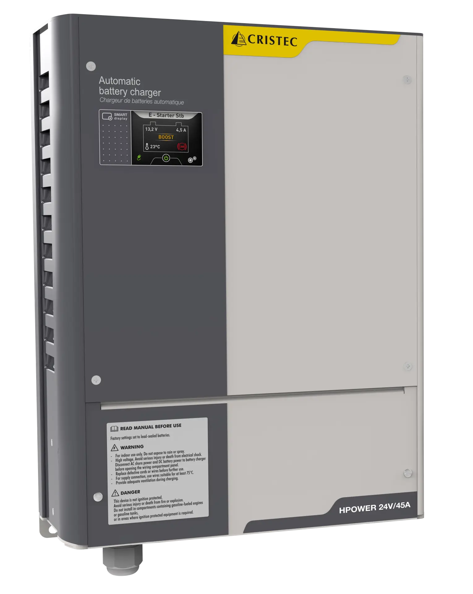 HPower Akü Şarj Cihazı 24V 45A | AC-DC Dönüştürücü – 3 Çıkışlı, Fanlı, DNV-GL Sertifikalı CRISTEC