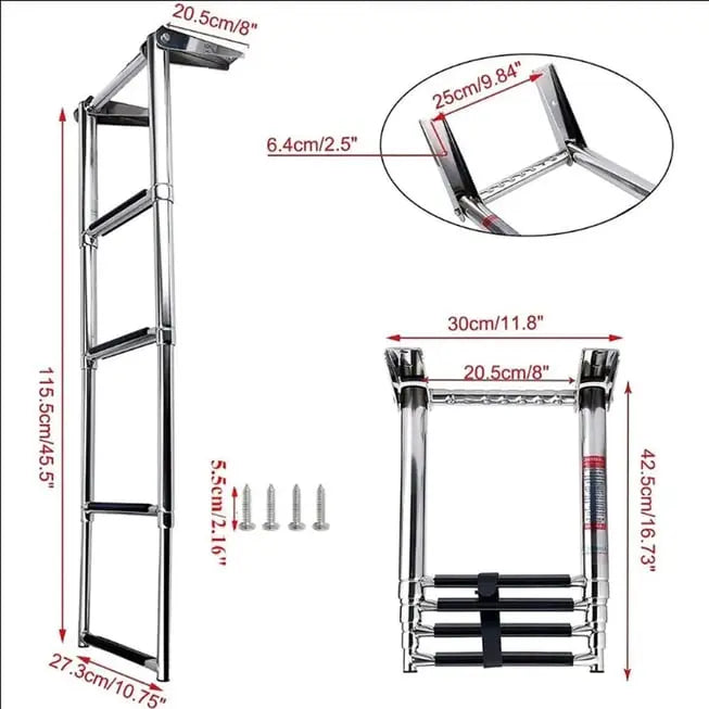 Teleskopik Merdiven 4 Basamaklı Platform Üstü Destekli 254X1150mm Marine Town