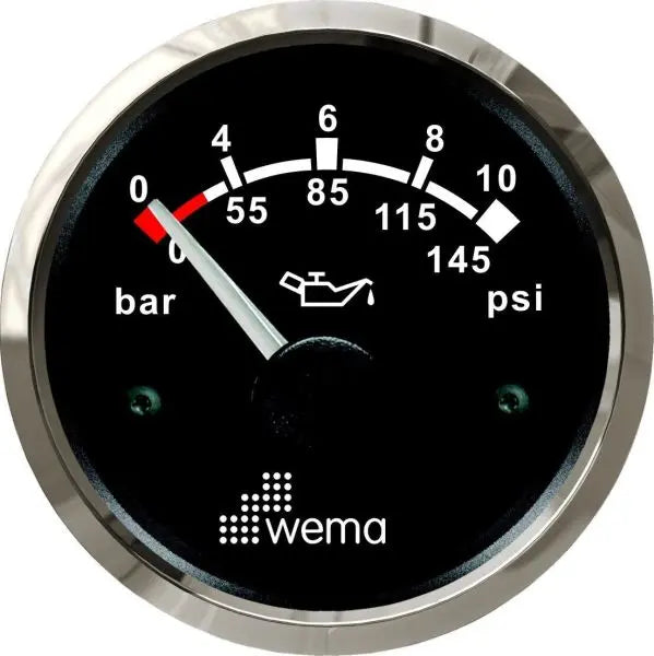 YAĞ BASINÇ GÖSTERGESİ 10 BAR 52 mm KROM/SİYAH WEMA