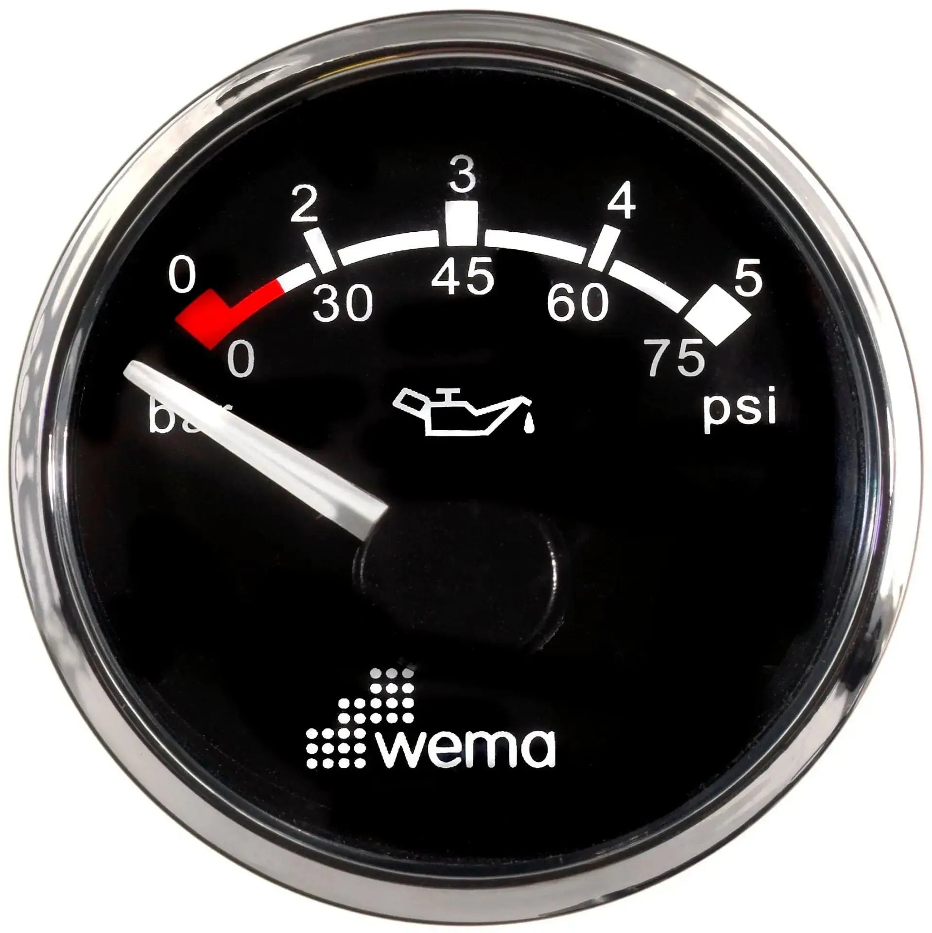 YAĞ BASINÇ GÖSTERGESİ 5 BAR 52 mm KROM/SİYAH WEMA