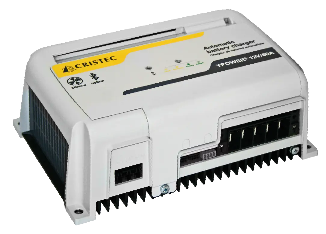 YPower Akü Şarj Cihazı 12V 40A | AC-DC Dönüştürücü – 4 Çıkışlı, Fansız, Bluetooth Bağlantılı Ücretsiz Uygulama ile CRISTEC