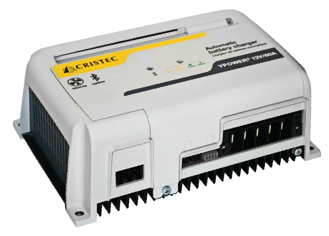 YPower Akü Şarj Cihazı 12V 60A | AC-DC Dönüştürücü – 4 Çıkışlı, Fansız, Bluetooth Bağlantılı Ücretsiz Uygulama ile CRISTEC