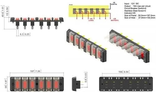 6'lı Switch Panel - Su Geçirmez Kapaklı Relaxn Marine