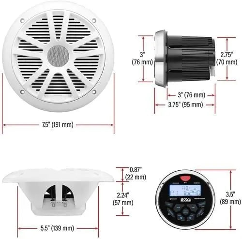 BOSS Audio Systems MCKGB350W.6 USB AUX Girişli Bluetoothlu Hoparlörlü Marin Teyp Seti BOSS Audio