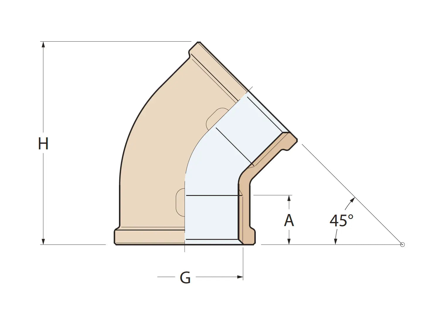 BRONZ 45° DİŞİ-DİŞİ KUYRUKLU DİRSEK 1/2'' GUIDI