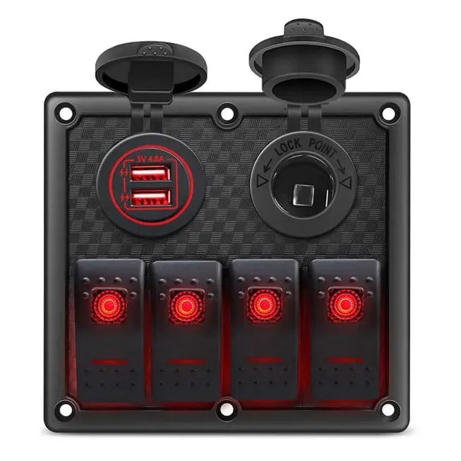 Bfy Switch Panel 4'lü Usb +Çakmaklık Kırmızı Bfy