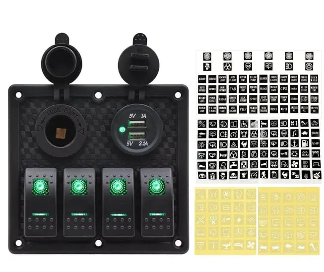 Bfy Switch Panel 4'lü Usb +Çakmaklık Yeşil Bfy