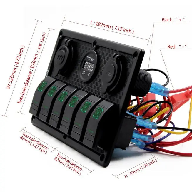 Bfy Switch Panel 6'lı Voltmetre +Çakmaklık+ Usb Yeşil Bfy