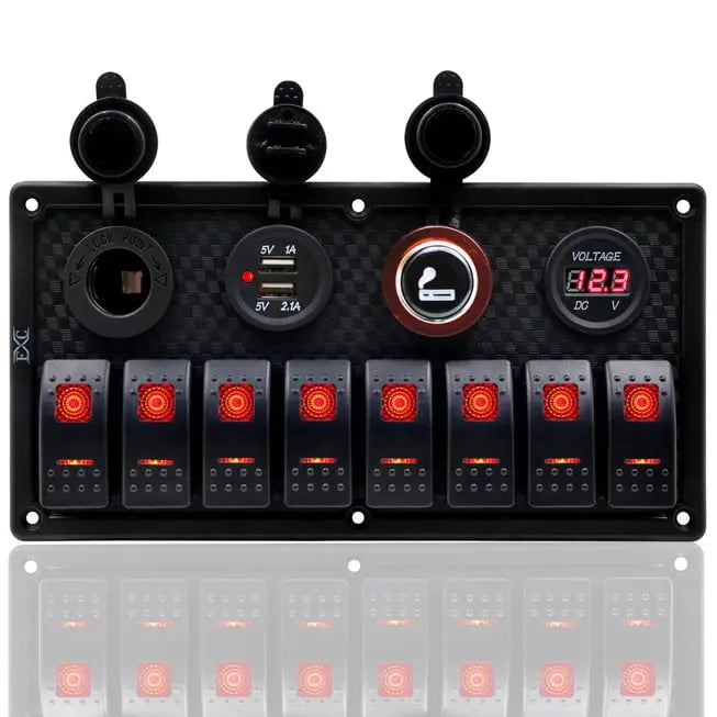 Bfy Switch Panel 8'li +Usb+Plastik Çakmaklık+ Çakmak+ Voltmetre Kırmızı Bfy