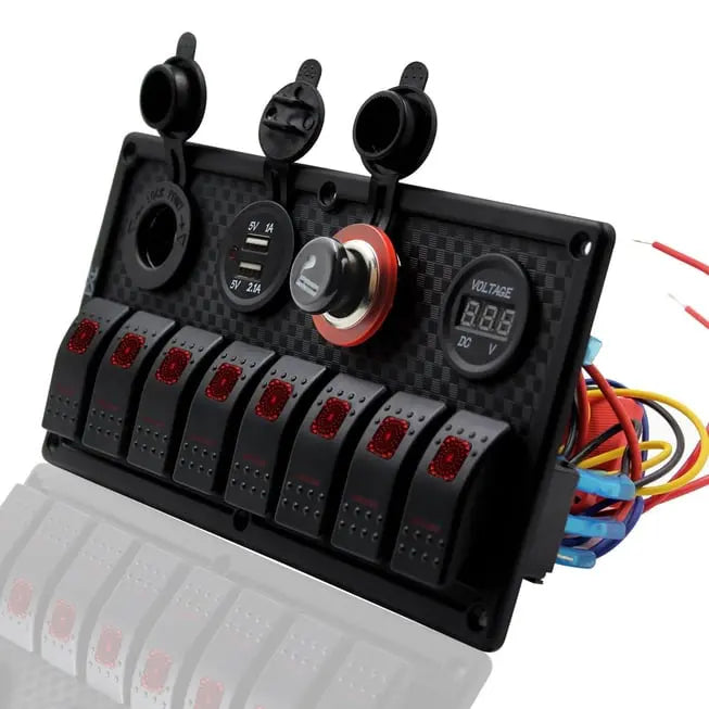 Bfy Switch Panel 8'li +Usb+Plastik Çakmaklık+ Çakmak+ Voltmetre Kırmızı Bfy