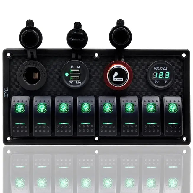 Bfy Switch Panel 8'li +Usb+Plastik Çakmaklık+ Çakmak+ Voltmetre Yeşil Bfy