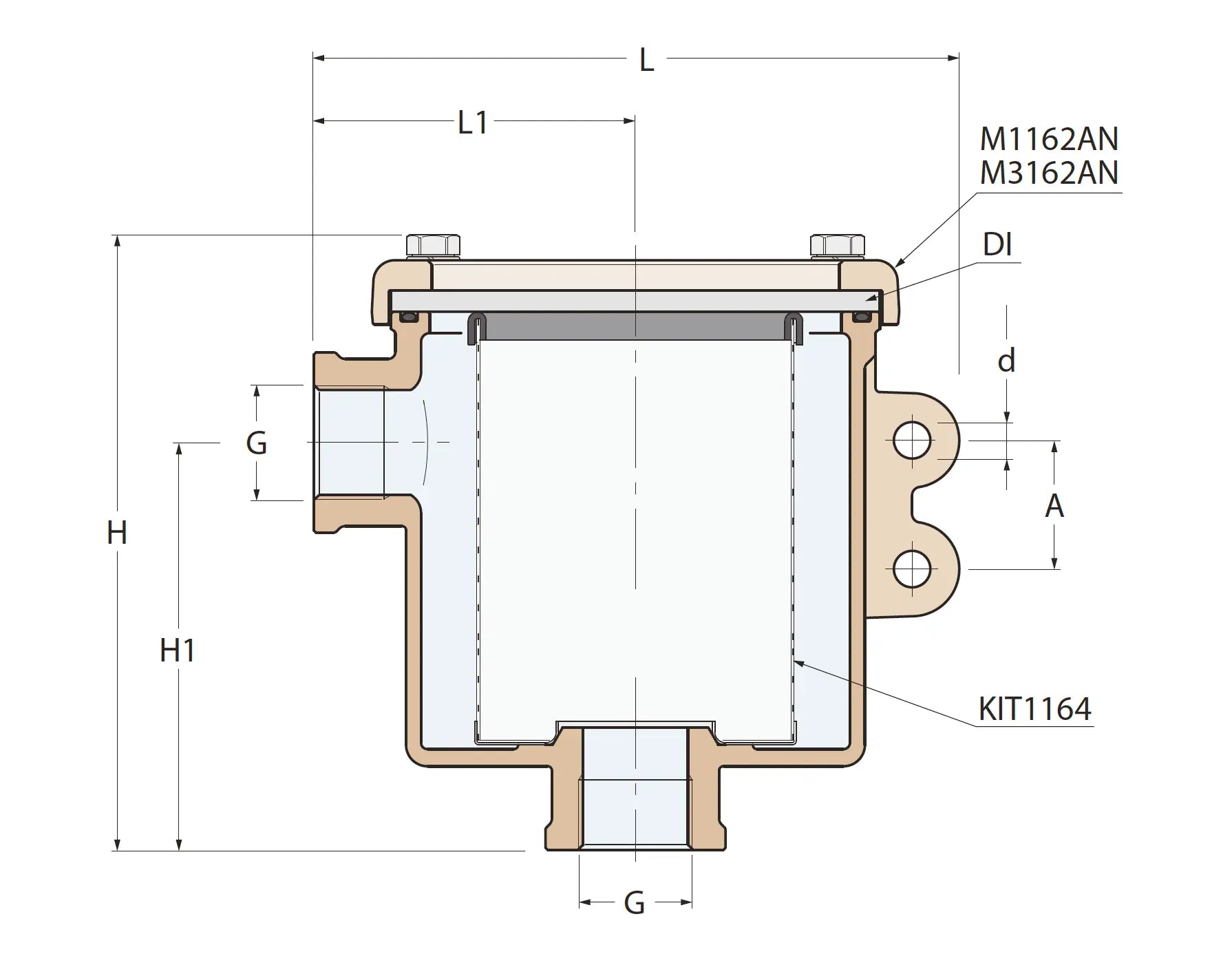 Bronz Deniz Suyu Filtresi Alttan Giriş Yandan Çıkış 1''1/2 GUIDI