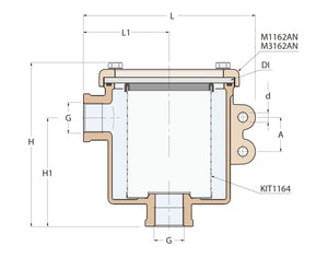 Bronz Deniz Suyu Filtresi Alttan Giriş Yandan Çıkış 1''1/2 GUIDI