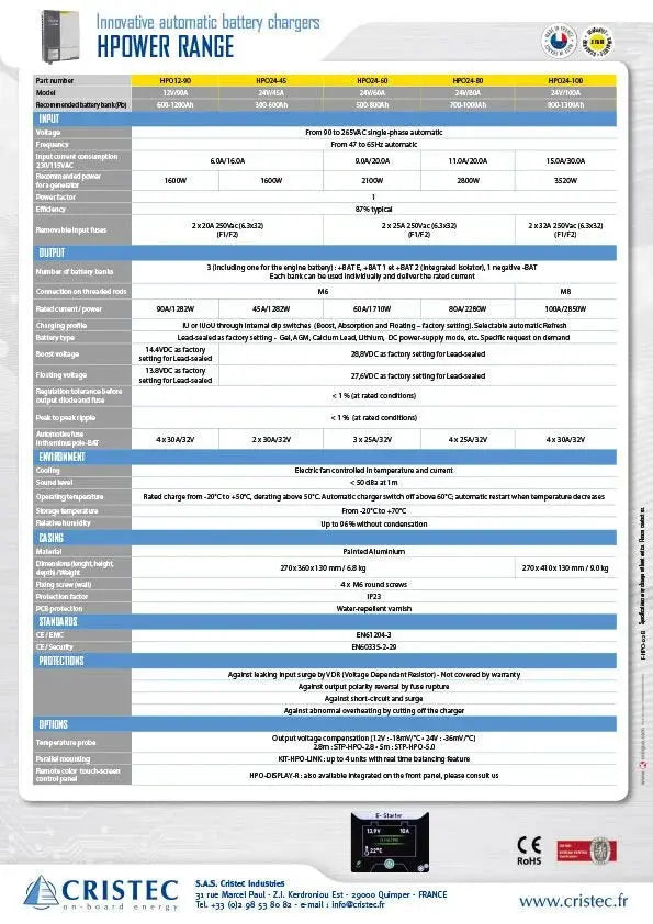 HPower Akü Şarj Cihazı 12V 90A | AC-DC Dönüştürücü  – 3 Çıkışlı, Fanlı, DNV-GL Sertifikalı CRISTEC