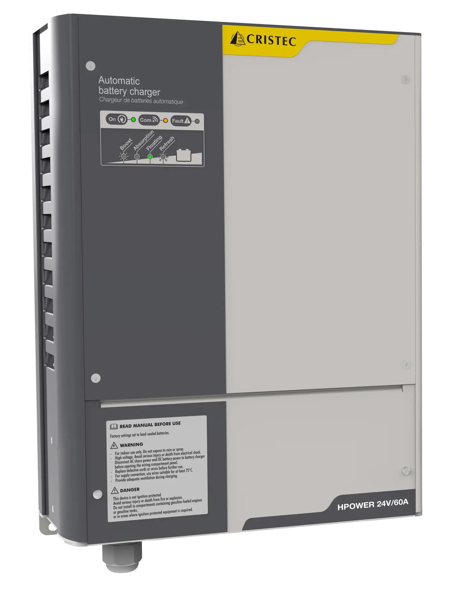HPower Akü Şarj Cihazı 24V 60A – 3 Çıkışlı, Fanlı, 400V Trifaze CRISTEC
