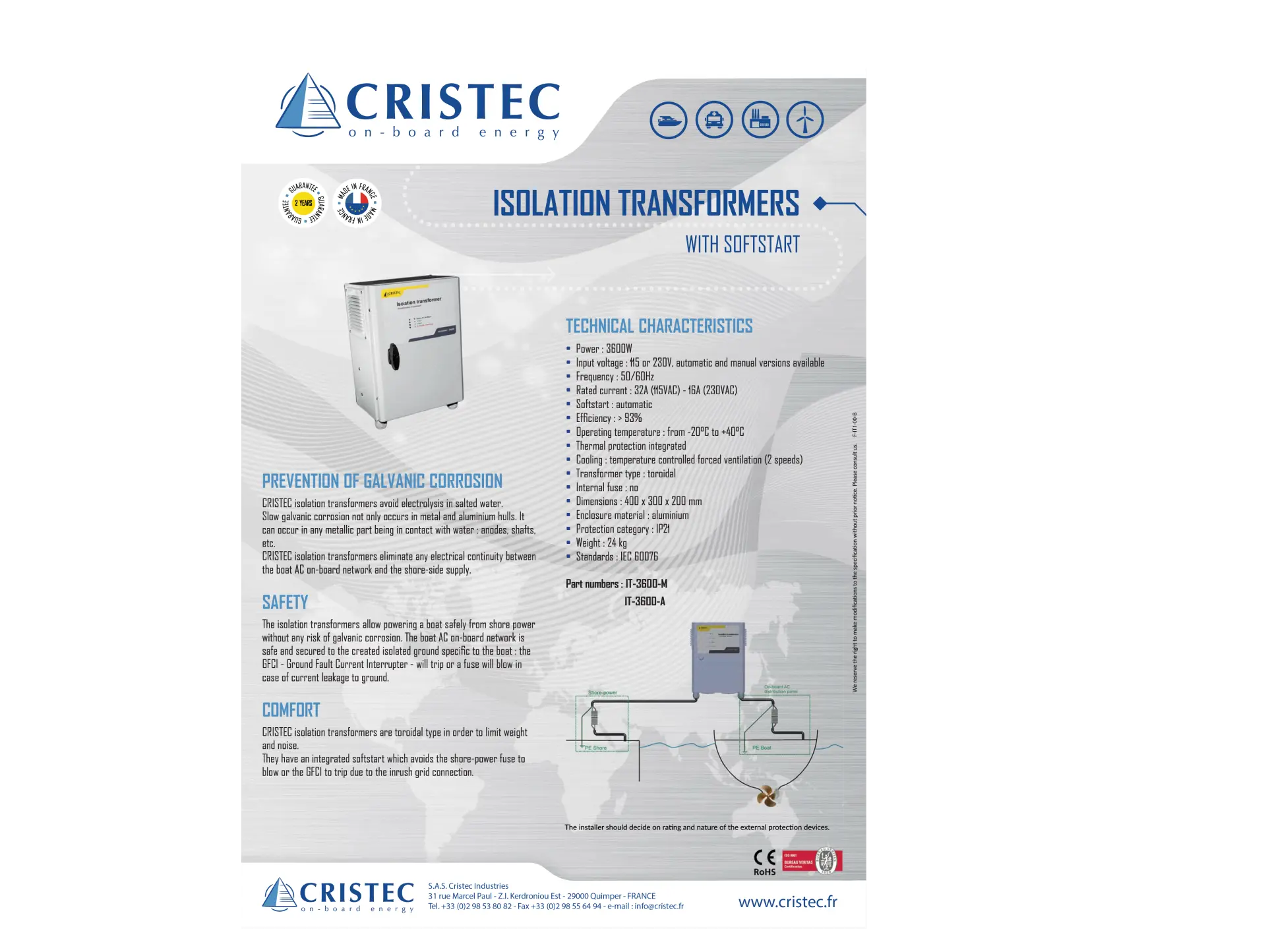 İzolasyon Transformatörü 3600W Manuel CRISTEC
