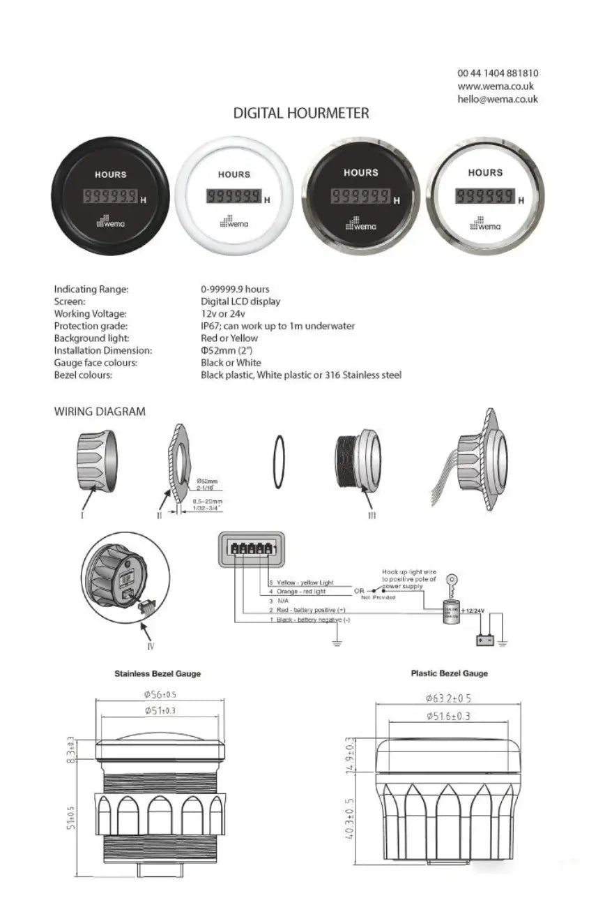 MOTOR ÇALIŞMA ZAMAN SAATİ 52 mm BEYAZ/BEYAZ WEMA