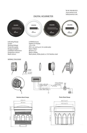 MOTOR ÇALIŞMA ZAMAN SAATİ 52 mm KROM/SİYAH WEMA