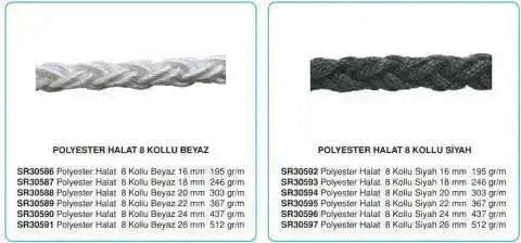 Polyester Halat 8 Kollu Beyaz 195 gr/m / KG Fiyatıdır Mas Mare