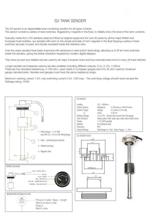 S3 YAKIT-SU SEVİYE SENSÖRÜ SS 1400MM 0-190 ohm WEMA