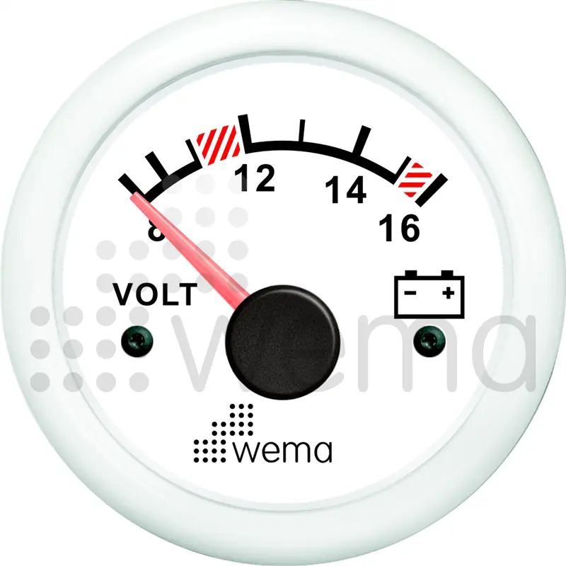 VOLTMETRE ANALOG 12V 52 mm BEYAZ/BEYAZ WEMA