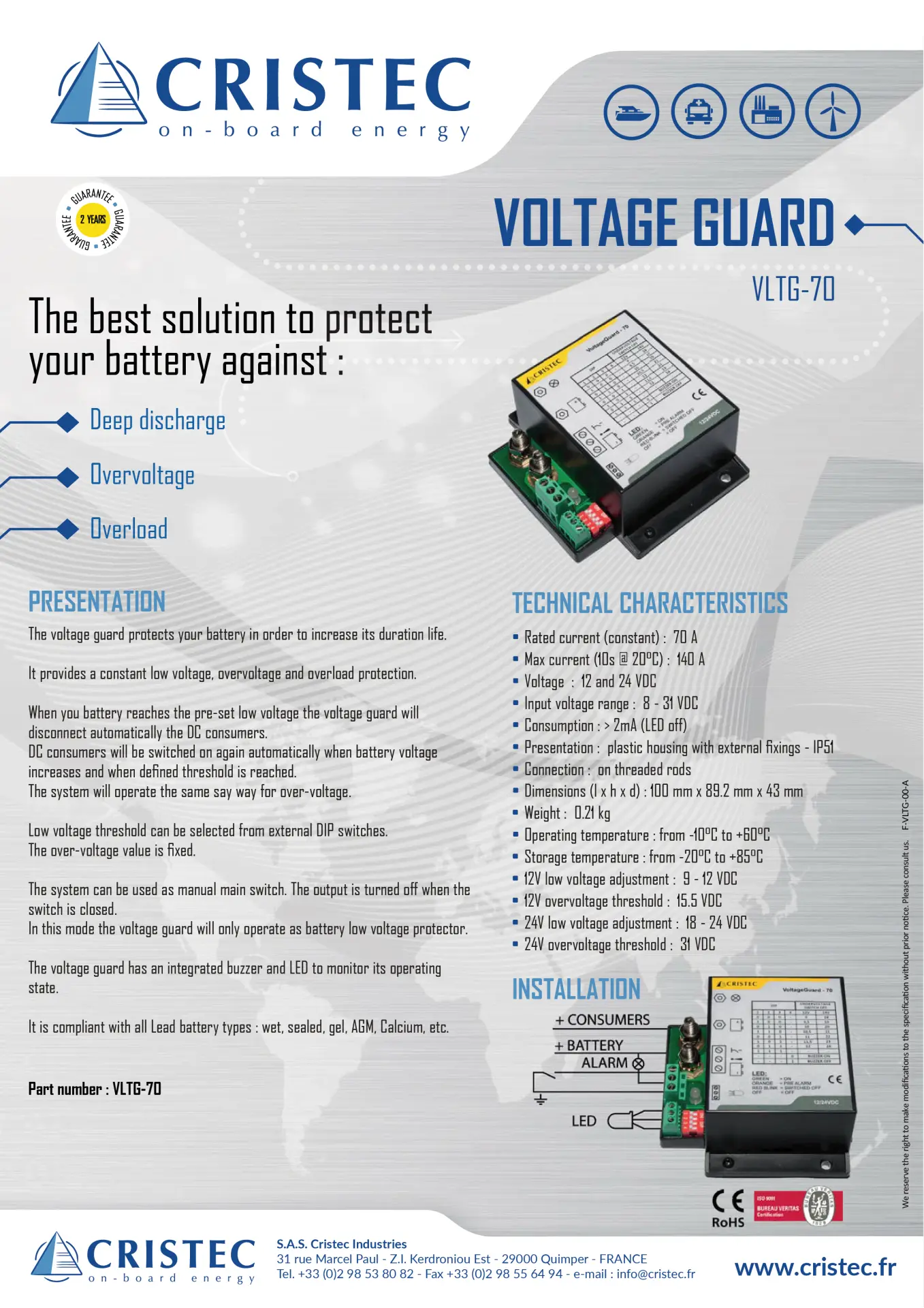 Voltaj Koruyucu 12-24V 70A CRISTEC