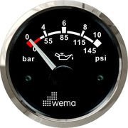 YAĞ BASINÇ GÖSTERGESİ 10 BAR 52 mm KROM/SİYAH WEMA
