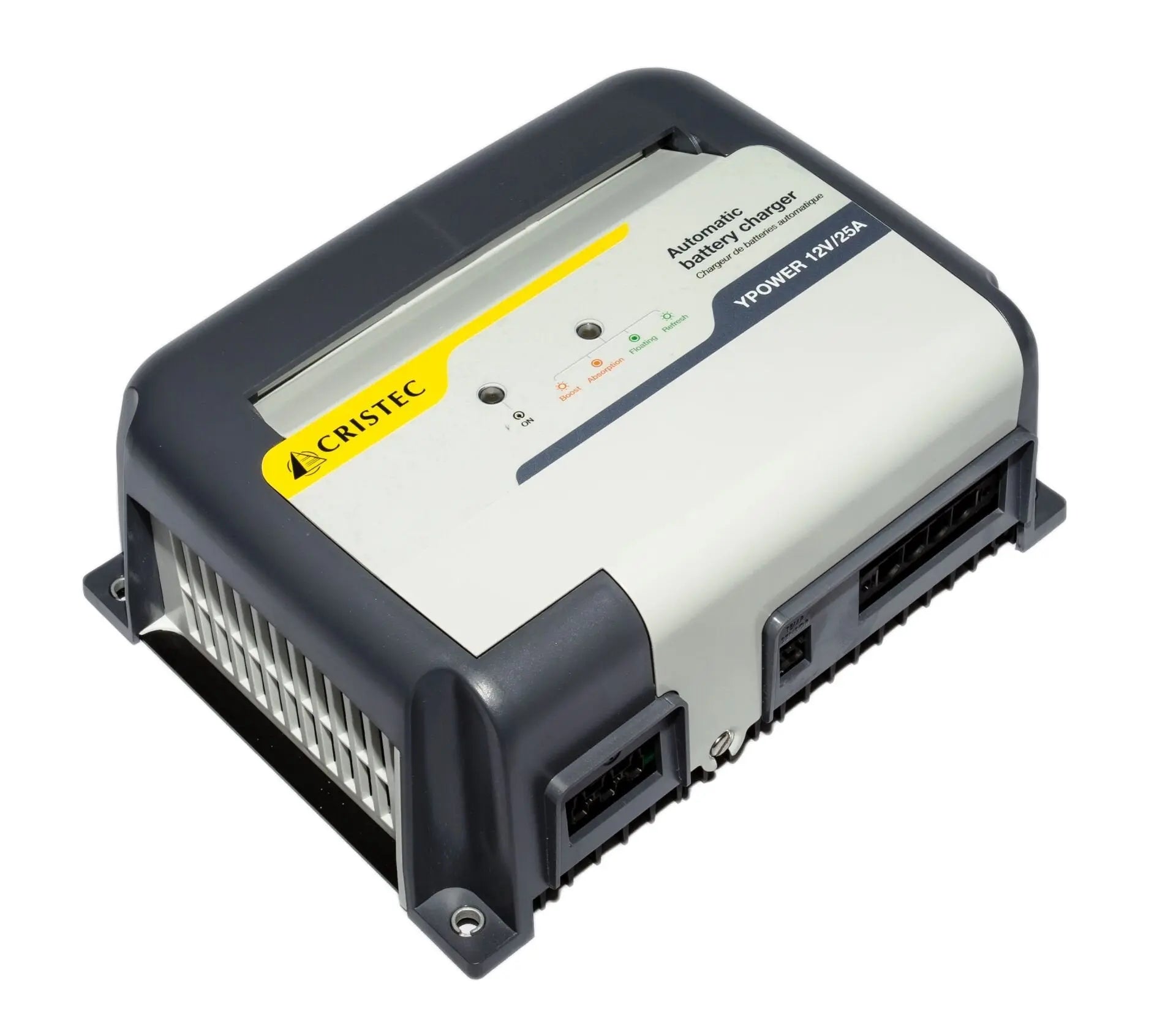 YPower Akü Şarj Cihazı 12V 25A | AC-DC Dönüştürücü – 3 Çıkışlı, Fansız CRISTEC