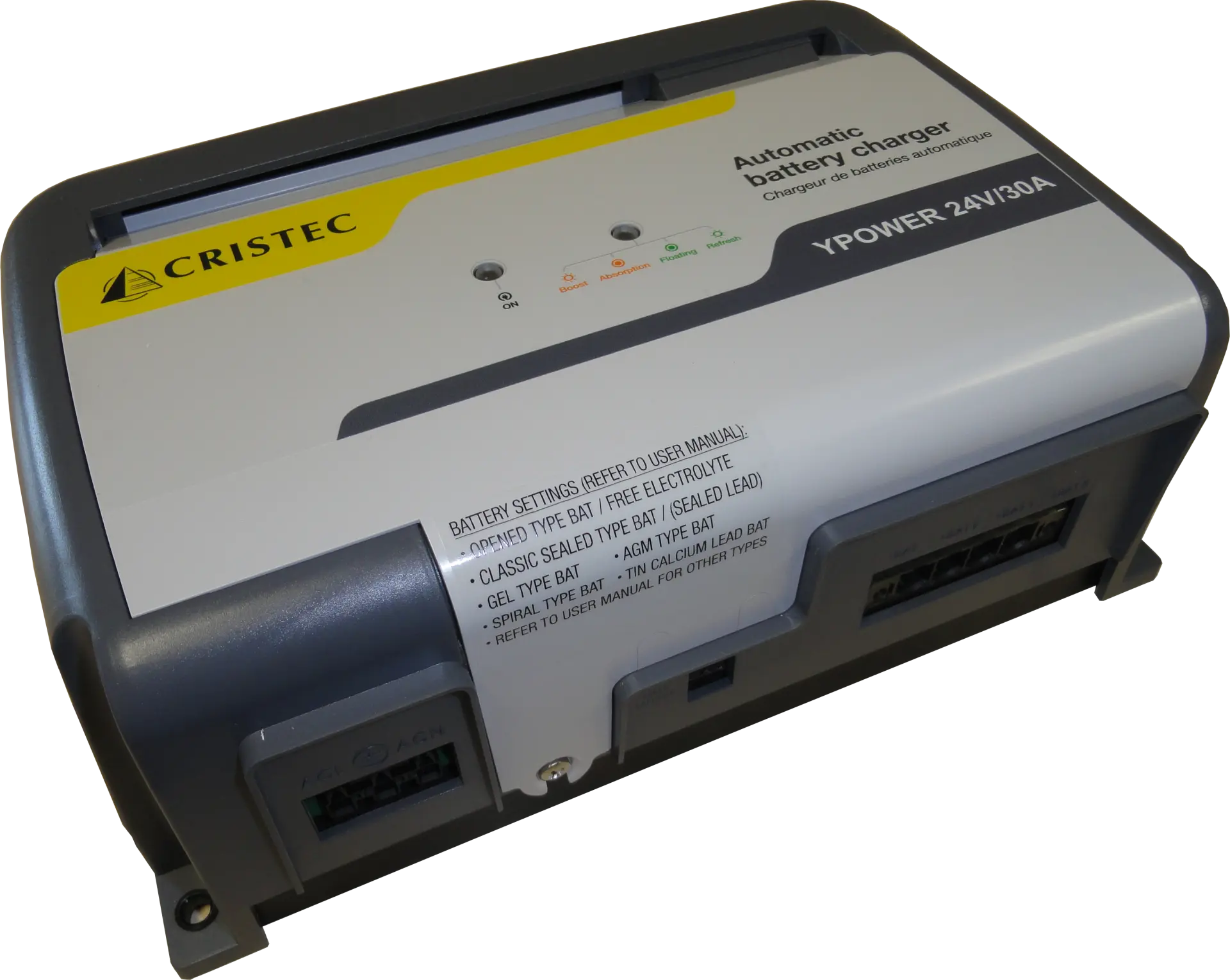 YPower Akü Şarj Cihazı 24V 30A | AC-DC Dönüştürücü – 3 Çıkışlı, Fanlı CRISTEC
