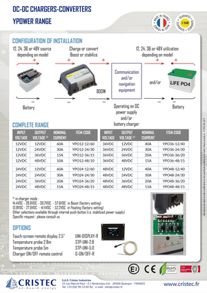 YPower Akü Şarj Cihazı 48V-12V 40A | DC-DC Dönüştürücü – Tek Çıkış, Fansız CRISTEC