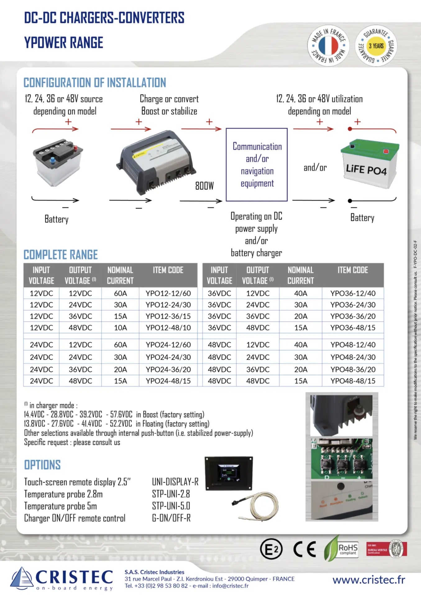 YPower Akü Şarj Cihazı 48V-48V 30A | DC-DC Dönüştürücü Konvertör – Tek Çıkış, Fansız CRISTEC