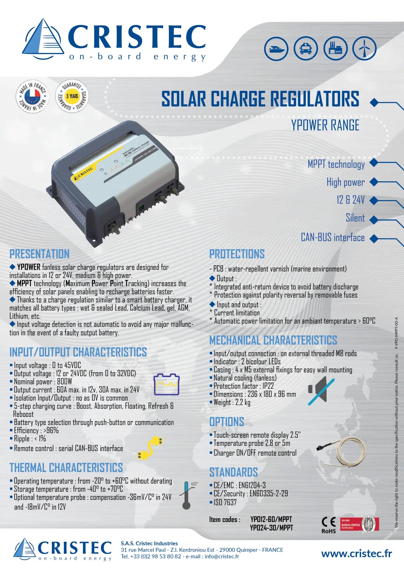 YPower Solar Şarj Regülatörü Mppt 12V 60A | Fansız CRISTEC